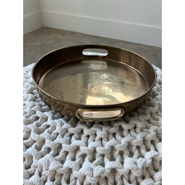 Modern 1980s Vintage Round Brass Handled Tray For Sale - Image 3 of 10