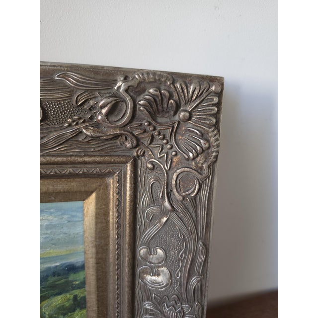 Late 20th Century Original Landscape Oil Painting in Ornate Carved Wood Frame, Impressionist Countryside Artwork, Cottage Wall Decor, Nature Art For Sale - Image 6 of 13