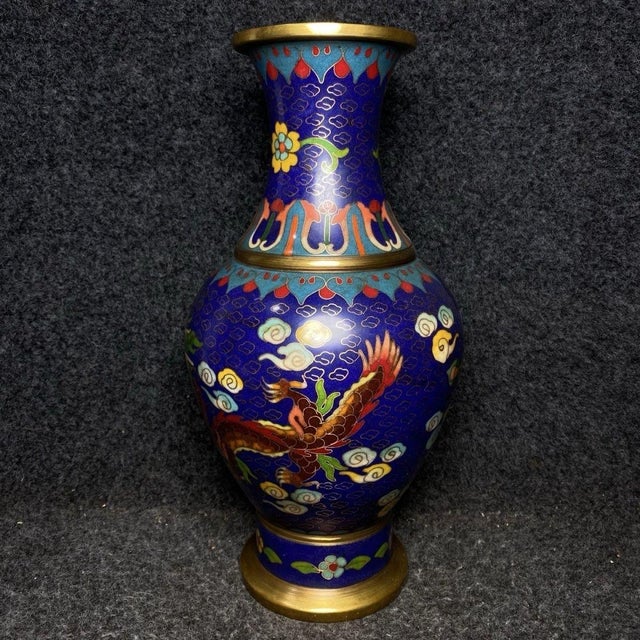 Late 19th Century Late 19th Century Cloisonné Enamel Dragon and Phoenix Vase in Presentation Box For Sale - Image 5 of 9