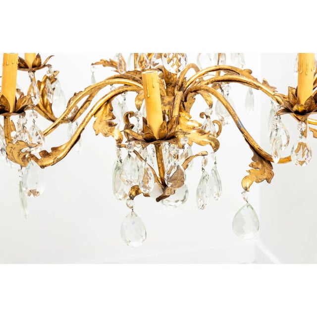 Gold Mdi-Century Gilded 8 Stem Chandelier For Sale - Image 8 of 11
