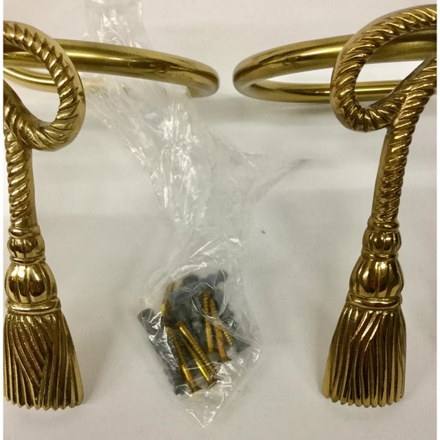 Pair of Vintage Brass Tassel Design Curtain Tieback Brackets For Sale - Image 11 of 12