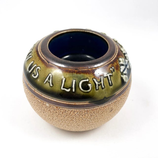 Art Nouveau Antique Doulton Lambeth Stoneware Match Striker – “Shew Us a Light” Victorian Ceramic Tobacciana Pre-1900 For Sale - Image 3 of 8
