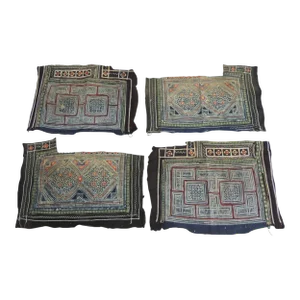 Vintage Asian Textile Fragments to Frame Set of 4