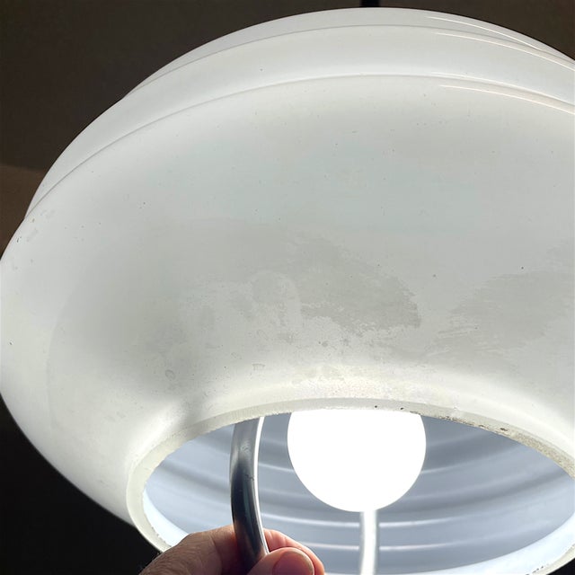 Mid-Century Modern White Glass Pull Down Dining Room Pendant Lamp, 1970s For Sale - Image 10 of 12