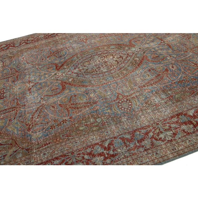 1910s Antique Persian Tabriz Wool Rug With Classic Medallion Design in Blue For Sale In New York - Image 6 of 11