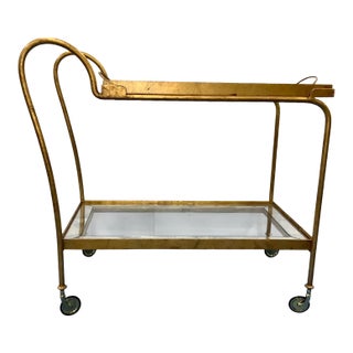 Century French Modern Gold Leaf Finished Bar Cart, Attributed For Sale