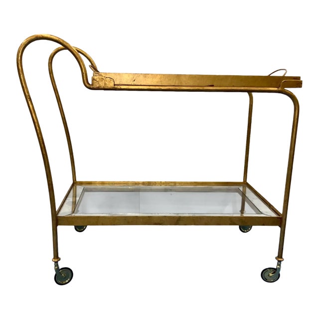 Century French Modern Gold Leaf Finished Bar Cart, Attributed For Sale