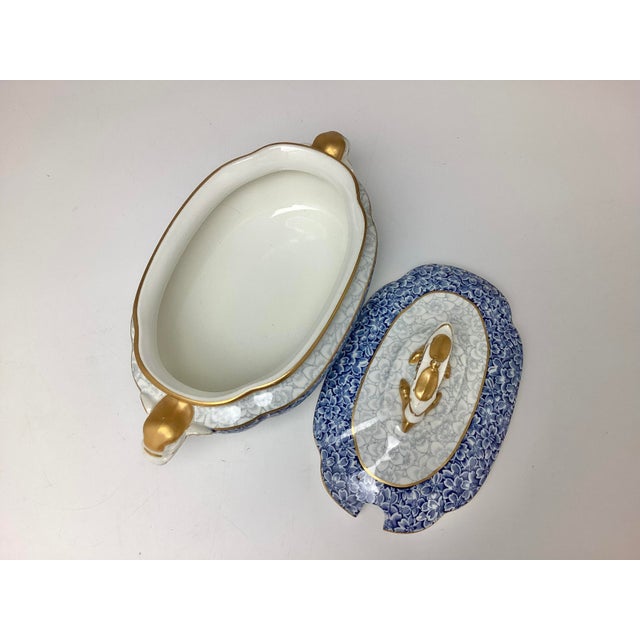 Metal Antique Royal Worcester Blue White and Gold Sauce Tureen With Elephant Handles For Sale - Image 7 of 8