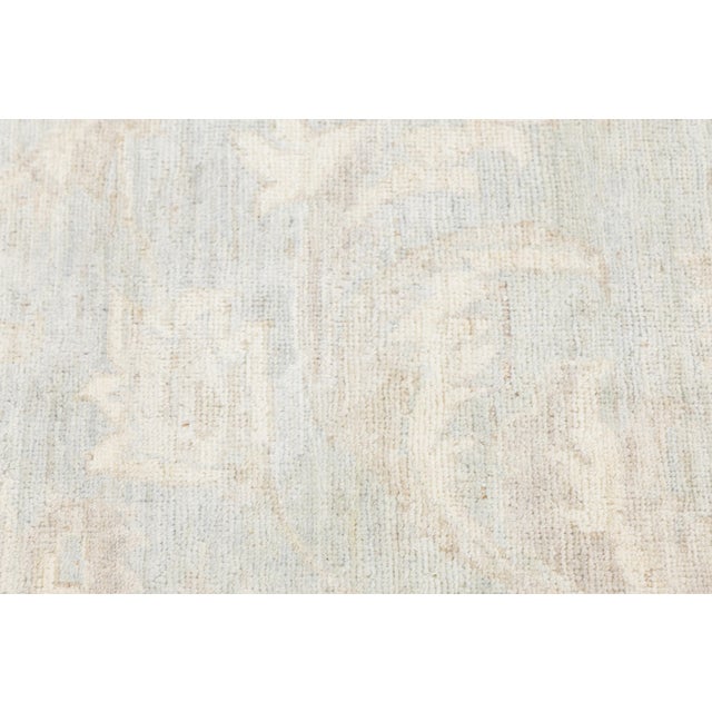 2010s Hand-Knotted Modern Peshawar Wool Rug – Muted Light Blue & Cream Floral Design For Sale - Image 5 of 11