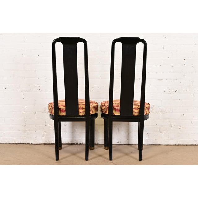 Henredon Hollywood Regency Chinoiserie Ebonized Walnut High Back Dining Chairs, Set of Four For Sale - Image 12 of 13