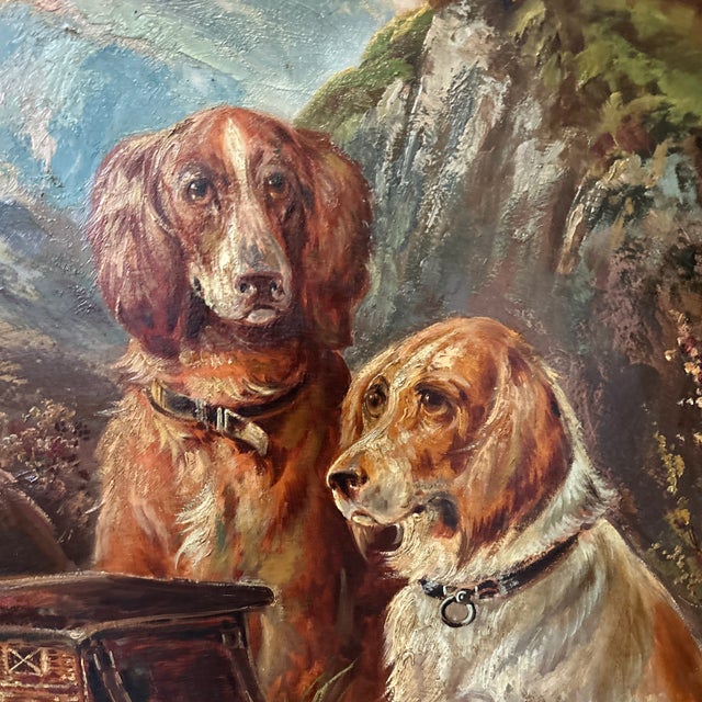 Painting “Dogs with Grouse” oil on canvas by H. S. Howell 1922.