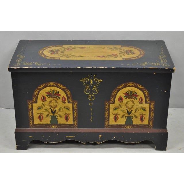 Antique Pennsylvania Dutch Colonial Blue Hand Painted Blanket Chest Trunk For Sale - Image 18 of 18