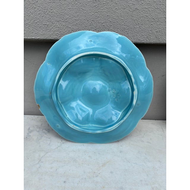 French French Majolica Oyster Aqua Turquoise Plate Sarreguemines, Circa 1900 For Sale - Image 3 of 3