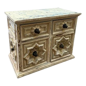 Small Mid-19th Century Moorish Painted Cabinet With Geometric Star Carvings