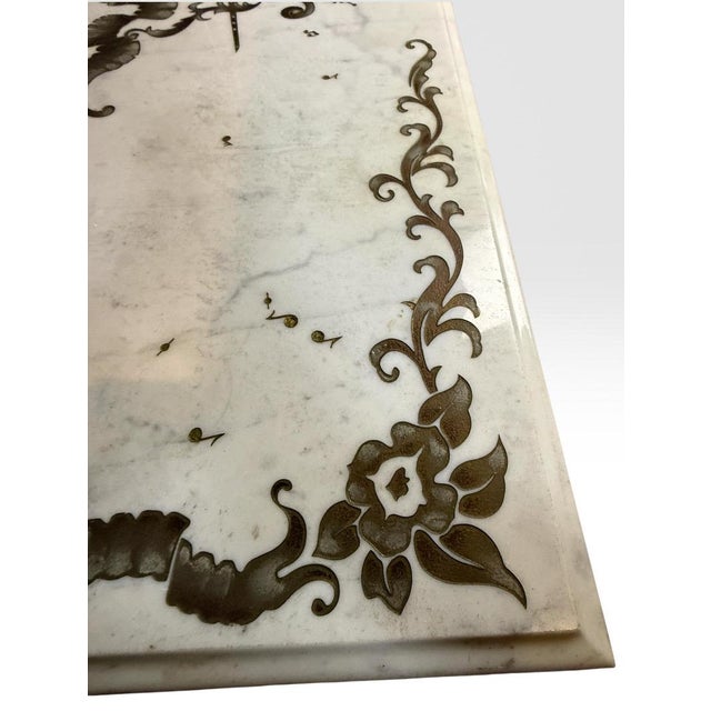 Vintage Italian Neoclassical Etched Marble and Gilt Brass Low Coffee Table For Sale - Image 15 of 17