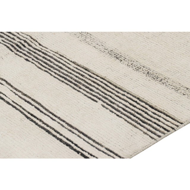 Rug & Kilim’s Modern Rug in White With Black Textural Stripes and Accents For Sale In New York - Image 6 of 7