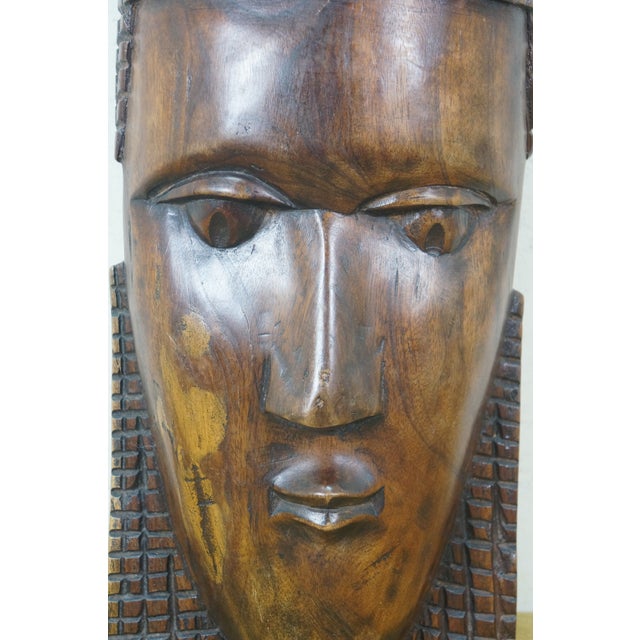 Vintage African Tribal Carved Matriarch Family Face Head Mask 26" For Sale - Image 6 of 14
