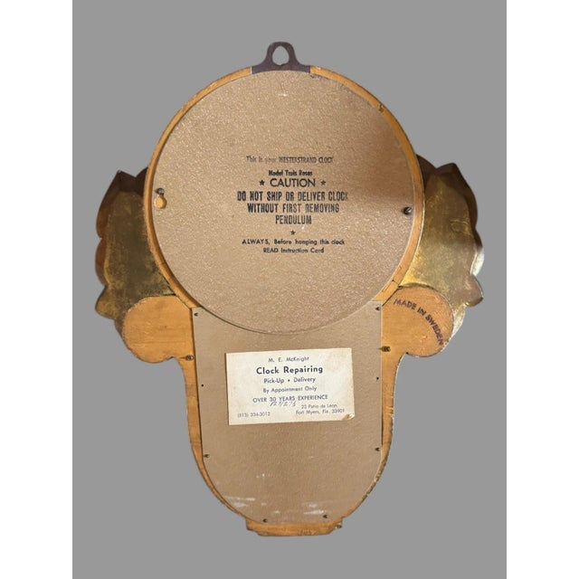 Victorian Vintage Ornate Giltwood Decorated Wall Hanging Sweden Clock For Sale - Image 3 of 12