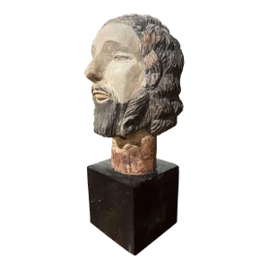 17th Century Spanish Carved Polychrome Bust of Christ on Stand