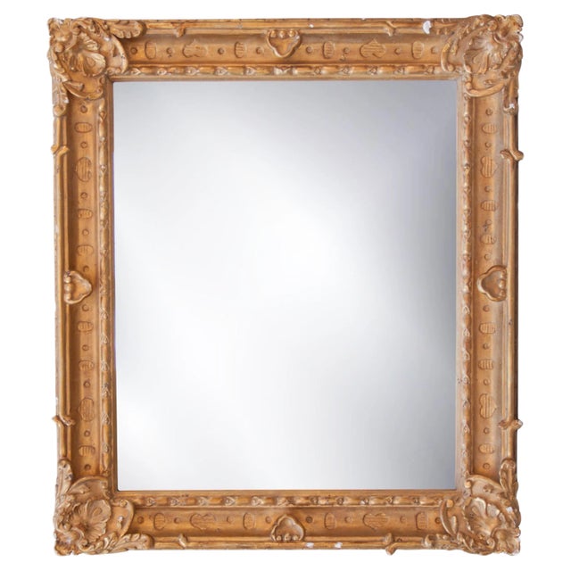 Neoclassical Rectangular Hand-Carved Wood & Gold Mirror, Spain, 1970s For Sale