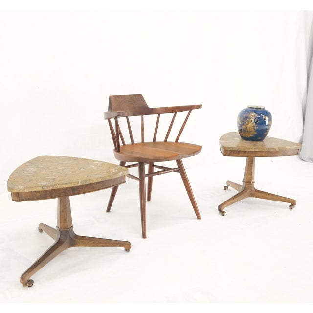 Mid-Century Modern Pair Triangular Shape Marble Tops End Side Stands Lamp Tables Tomlinson Mint! For Sale - Image 3 of 15