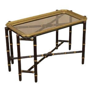 1960s Asian Style Faux Bamboo X-Base Brass Tray Top Coffee Table