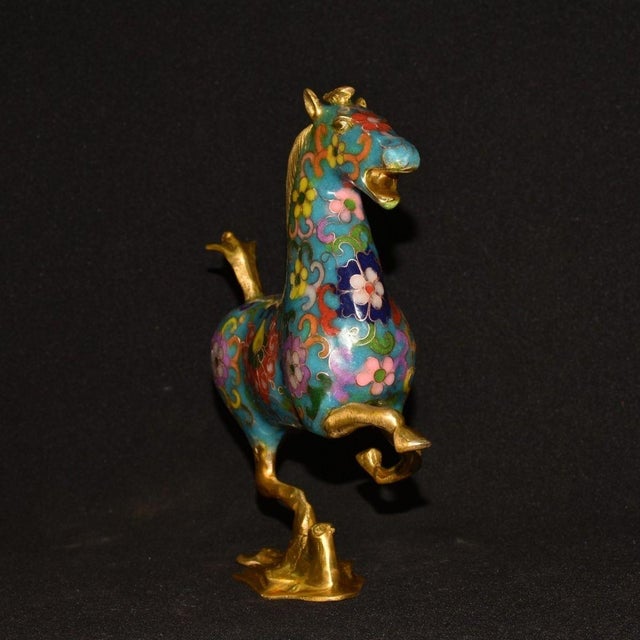 Late 19th Century Cloisonné Enamel Galloping Horse Statue on Swallow Base For Sale In Los Angeles - Image 6 of 9