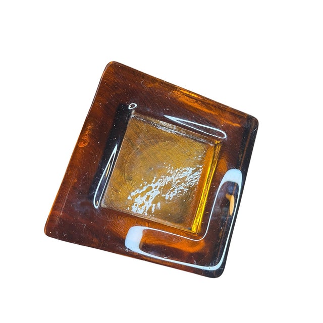 Blenko Mid-Century Modern Blenko Style Dark Amber Square Ashtray Trinket Dish Change Holder For Sale - Image 4 of 10