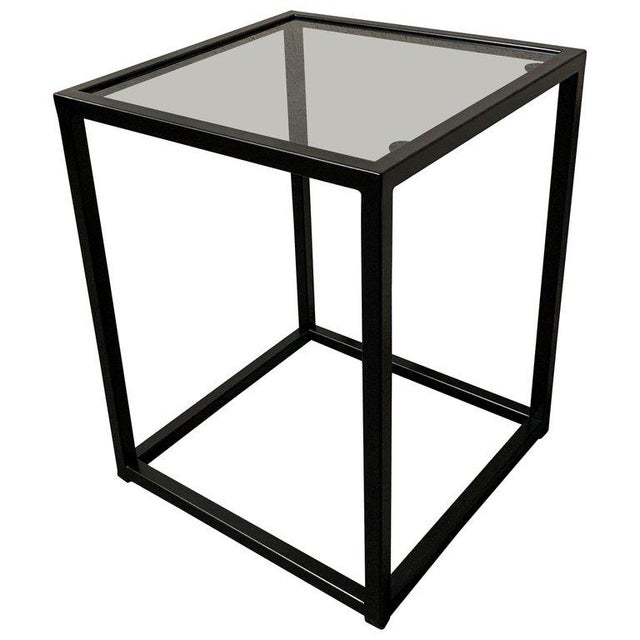 New Modern Square Black Table With Fumee Glass Top, Indoor or Outdoor
