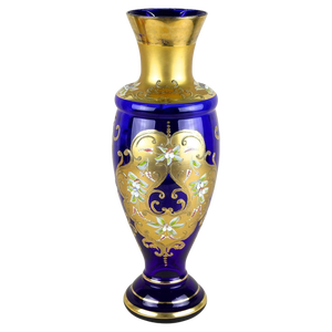 19th Century Cobalt Blue Gilt Glass Vase with Enamel Paintings, CZ. 1890s