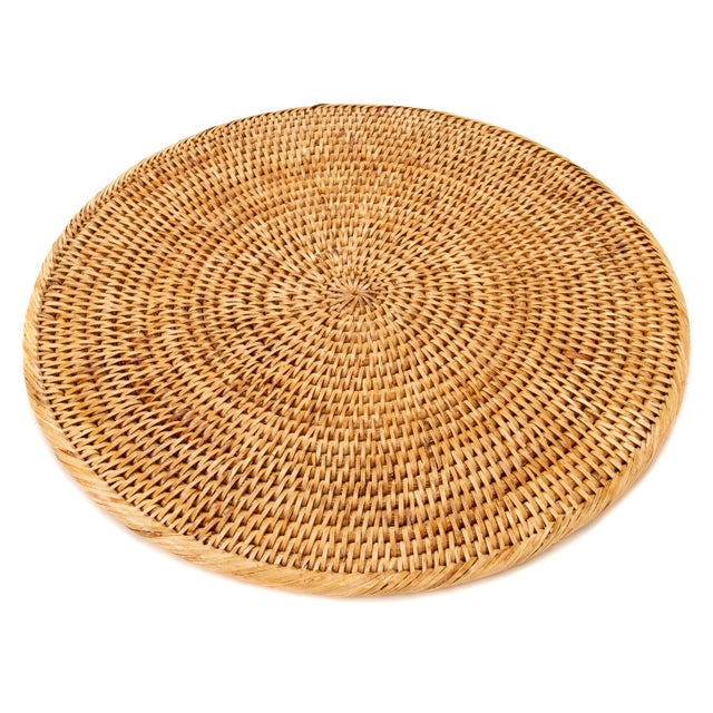Boho Chic Artifacts Rattan Round Placemat 14" For Sale