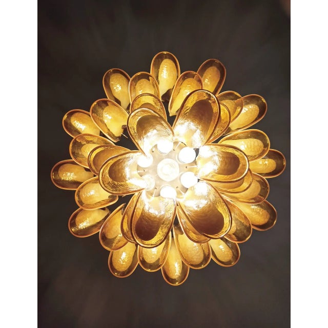 Mid-Century Modern Italian Murano Chandelier, Mazzega Style – 36 Lattimo Amber Glass Petals For Sale - Image 3 of 11
