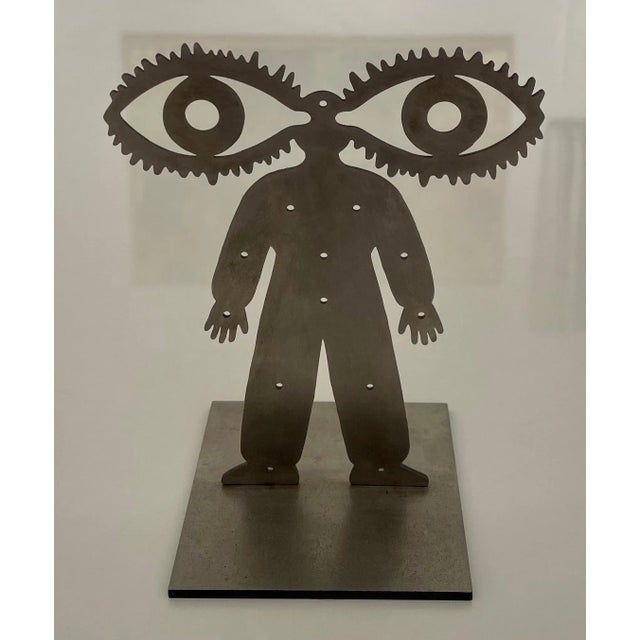 Contemporary Grisha Bruskin, Russian Judaica "Vision" Abstract Kabbalah Figure Steel Sculpture Grisha Bruskin, 1992 For Sale - Image 3 of 9