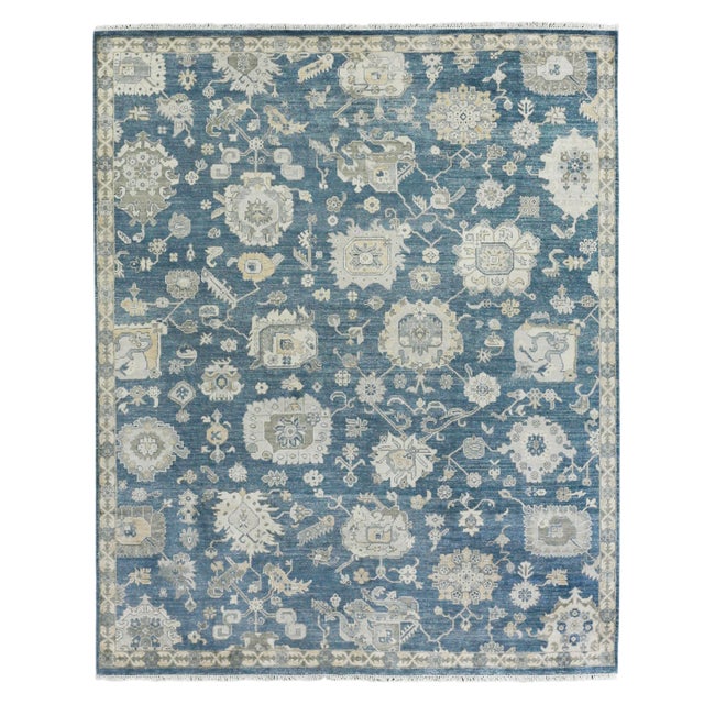 Chester Hand knotted Bamboo/Silk Navy Blue Rug-9'x12" For Sale