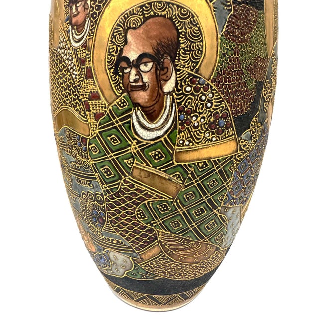 Early 20th Century Japanese Satsuma Polychrome Vase With Gilt and Figures For Sale - Image 14 of 18