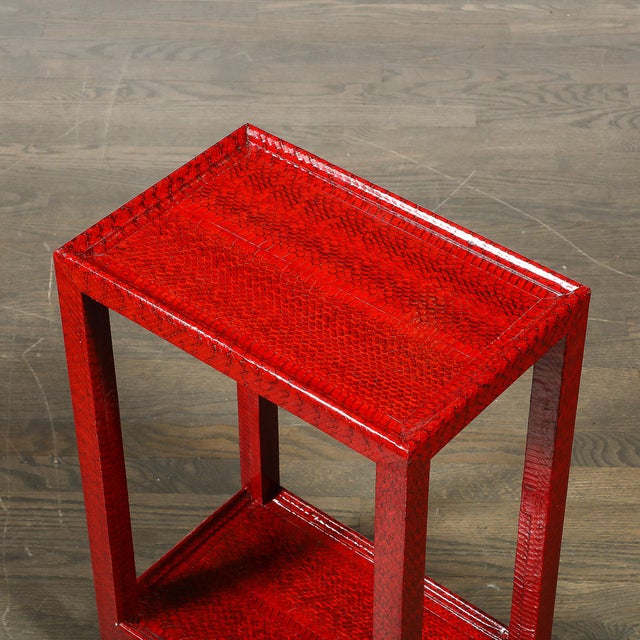 Mid-Century Side Table in Smoked Ruby Cobra With Brass Castors by Karl Springer For Sale - Image 11 of 15