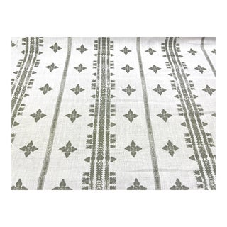 Virginia Kraft Global Village Moroccan Stripe Beige Ecru Olive Green Green Linen Drapery Upholstery Fabric For Sale