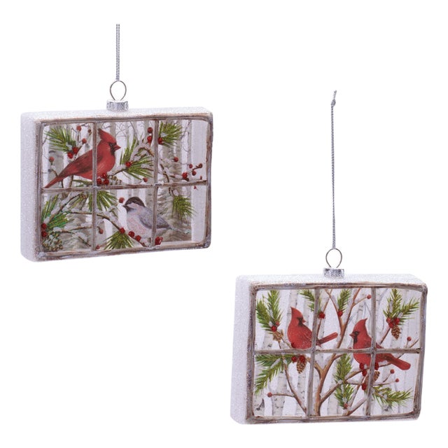 Cardinal Window Ornament Set of 6  5"L x 4"H Glass For Sale