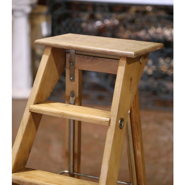 French Mid Century French Six-Step Folding Pine Ladder For Sale - Image 3 of 13