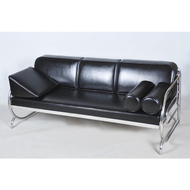 Bauhaus Sofa in Chrome, Steel and Leather attributed to Robert Slezak, Czech, 1930s For Sale - Image 13 of 13