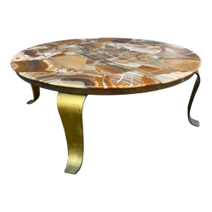 Vintage Onyx Coffee Table With Brass Base | Style of Arturo Pani for Muller of Mexico