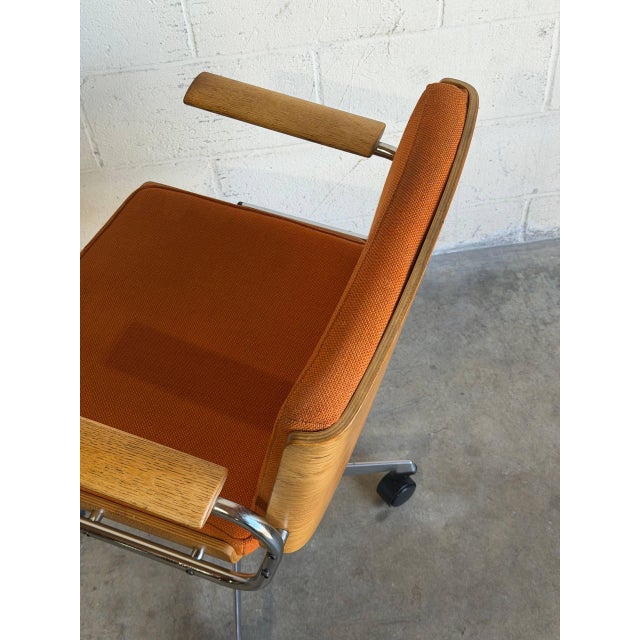 Mid-Century Modern Orange Upholstered Swivel Office Chair on Casters Mid-Century Modern 1970s For Sale - Image 3 of 10