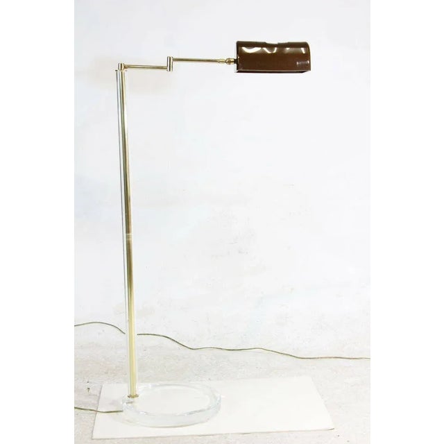 Metal 1960 Vintage Bauer Lamp Co. Swing-Arm Pair Pharmacy Floor Lamp Plexi Base-With Built in Rheostat Dim - a Pair For Sale - Image 7 of 11