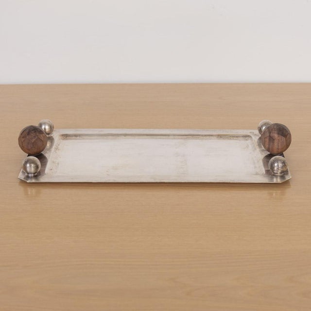 1930s 1930s French Art Deco Silver Plated Tray For Sale - Image 5 of 11