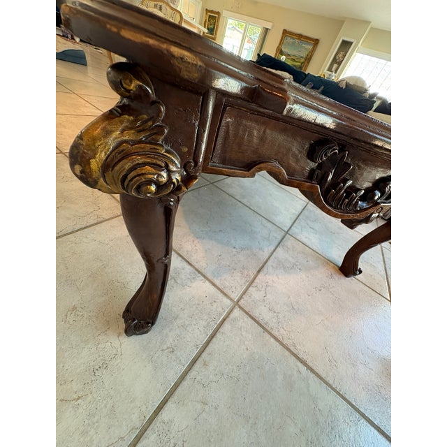 Mid 20th Century Oversized Large Vintage Carved Wood Coffee Table With Claw Feet & Gilded Accents For Sale - Image 10 of 16
