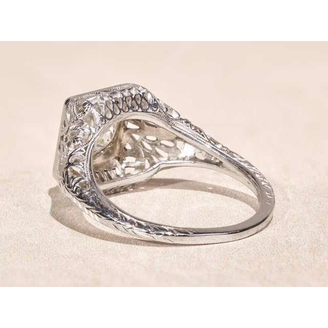 1920s The Rebecca: Ladies 18 Karat White Gold Filigree engagement ring set with 1.30 Carat European Cut Diamond For Sale - Image 5 of 13