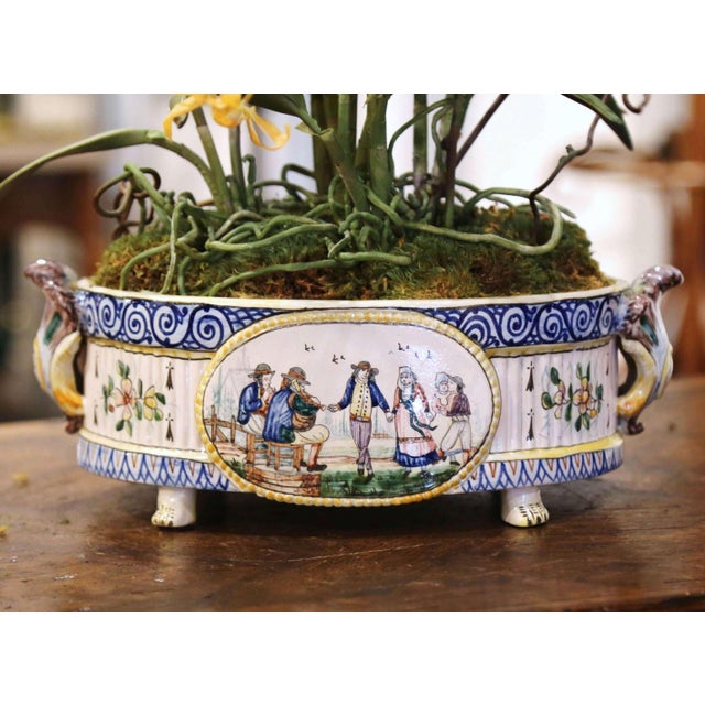 Complete your faience collection with this colorful antique cachepot from Brittany. Crafted in Quimper, France, circa 1880...