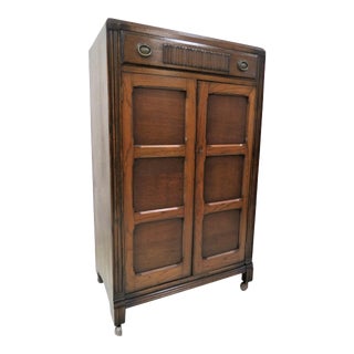 Small Vintage English Tiger Oak Gentlemen's Dressing Chest, Wardrobe or Armoire For Sale