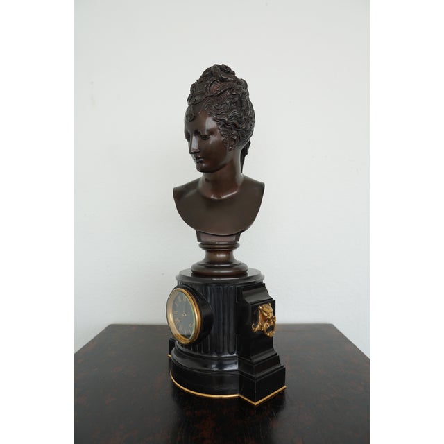 Metal Vintage French Bust Mantel Clock For Sale - Image 7 of 18