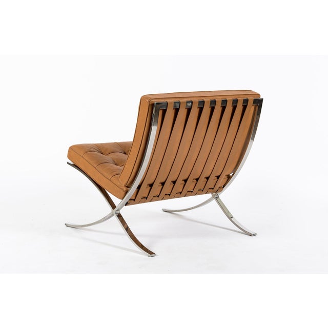 Metal Mid Century Brown Leather Barcelona Chair by Mies Van Der Rohe for Knoll, 1983 For Sale - Image 7 of 15